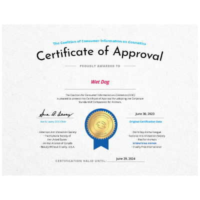 Celebrating Our Leaping Bunny Certification - Wet Dog