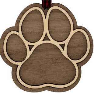 Dog Paw Christmas Ornament in Walnut by Woodlander Workshop