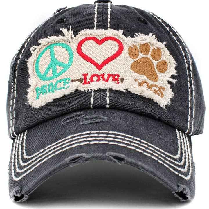 Peace Love Dogs Hat - Vintage Ballcap by Kbethos