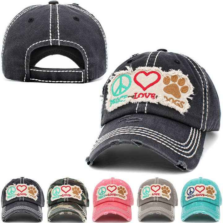 Peace Love Dogs Hat - Vintage Ballcap by Kbethos