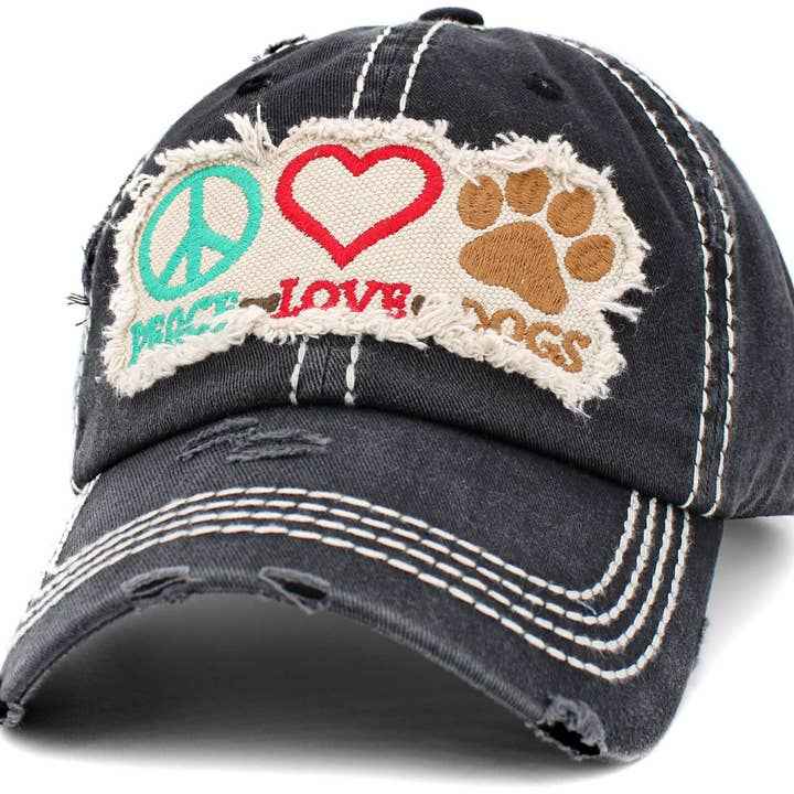 Peace Love Dogs Hat - Vintage Ballcap by Kbethos