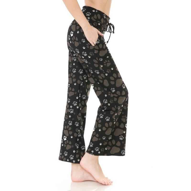 Paw Print Pajama Pants with Drawstring
