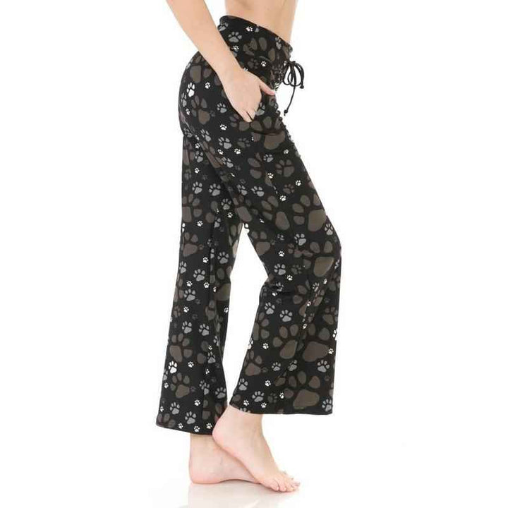 Paw Print Pajama Pants with Drawstring