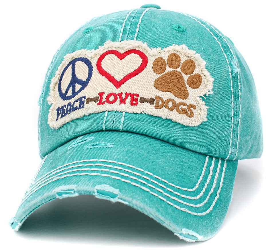 Peace Love Dogs Hat - Vintage Ballcap by Kbethos