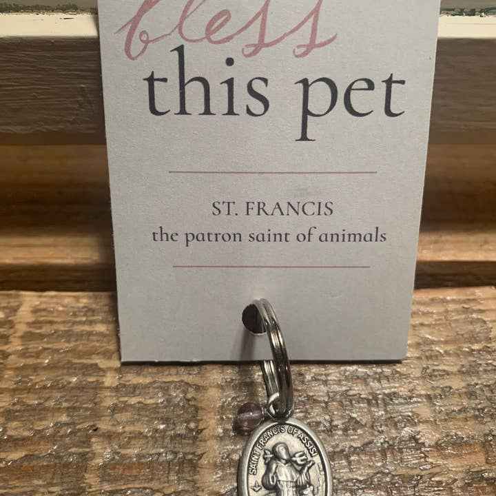 St Francis Pet Tag with Gemstone Silver Oxidized - Her Story