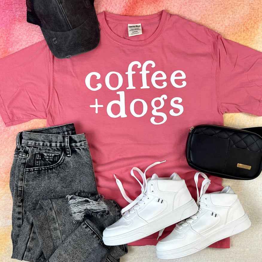 Dog Mom T-Shirt Coral, Coffee + Dogs by the Dapper Paw