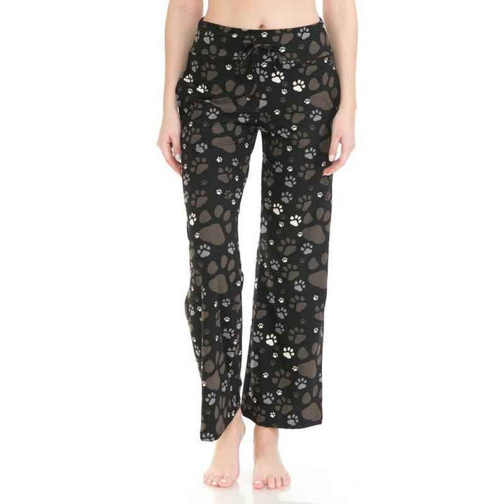 Paw Print Pajama Pants with Drawstring